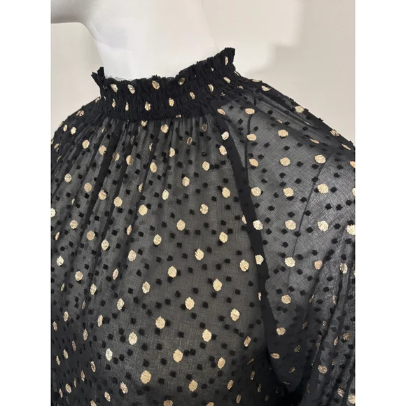 ON 34th Women's Large Black & Metallic Gold Dot Tiered Sheer Dress NWT - Picture 4 of 6